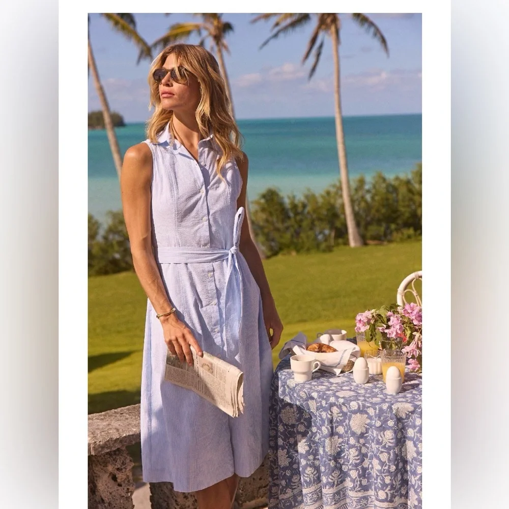 Southern Tide Light Blue Sleeveless Midi Shirt Dress - Picture 1 of 8